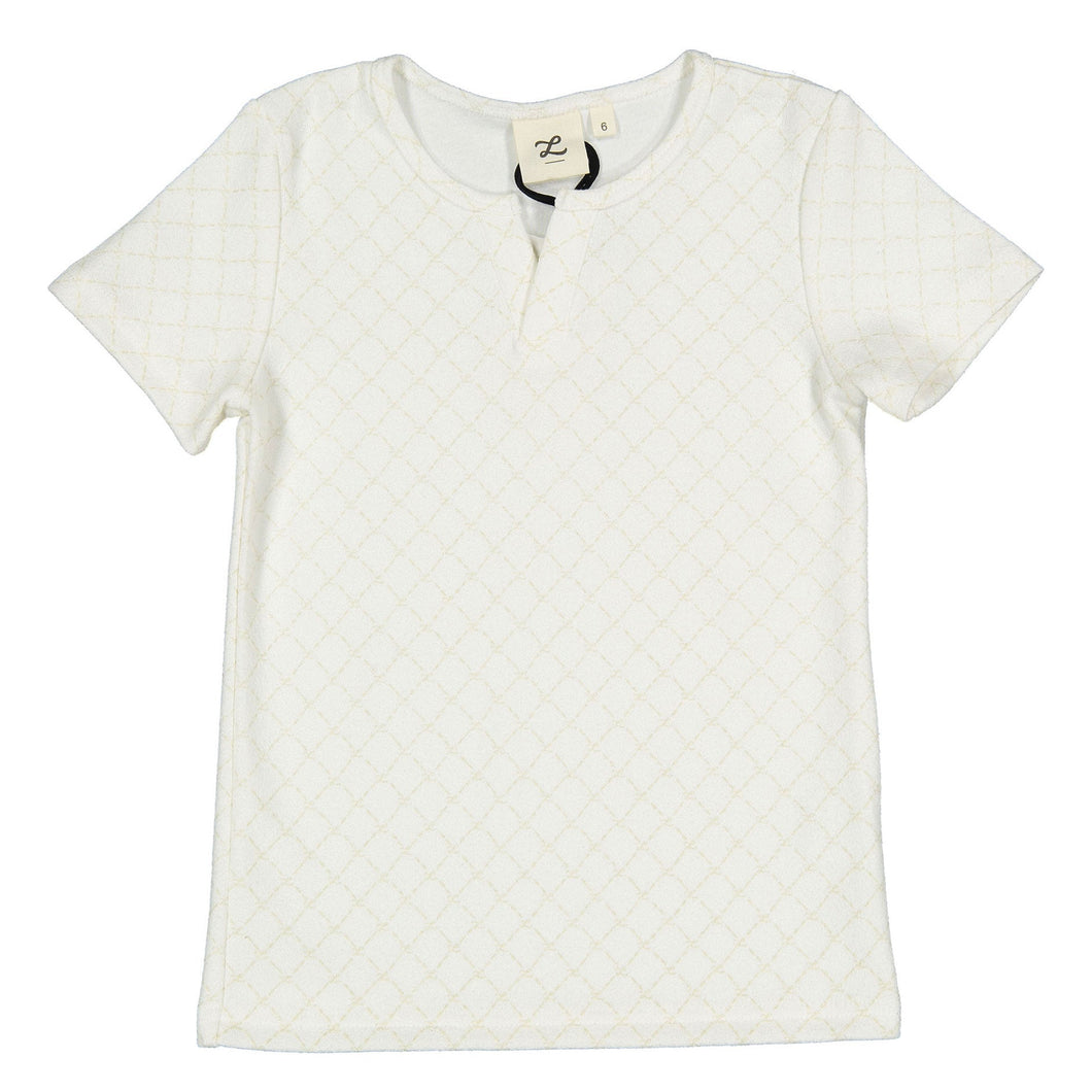 L by Ladida White Grid Logo Split Neck Tee