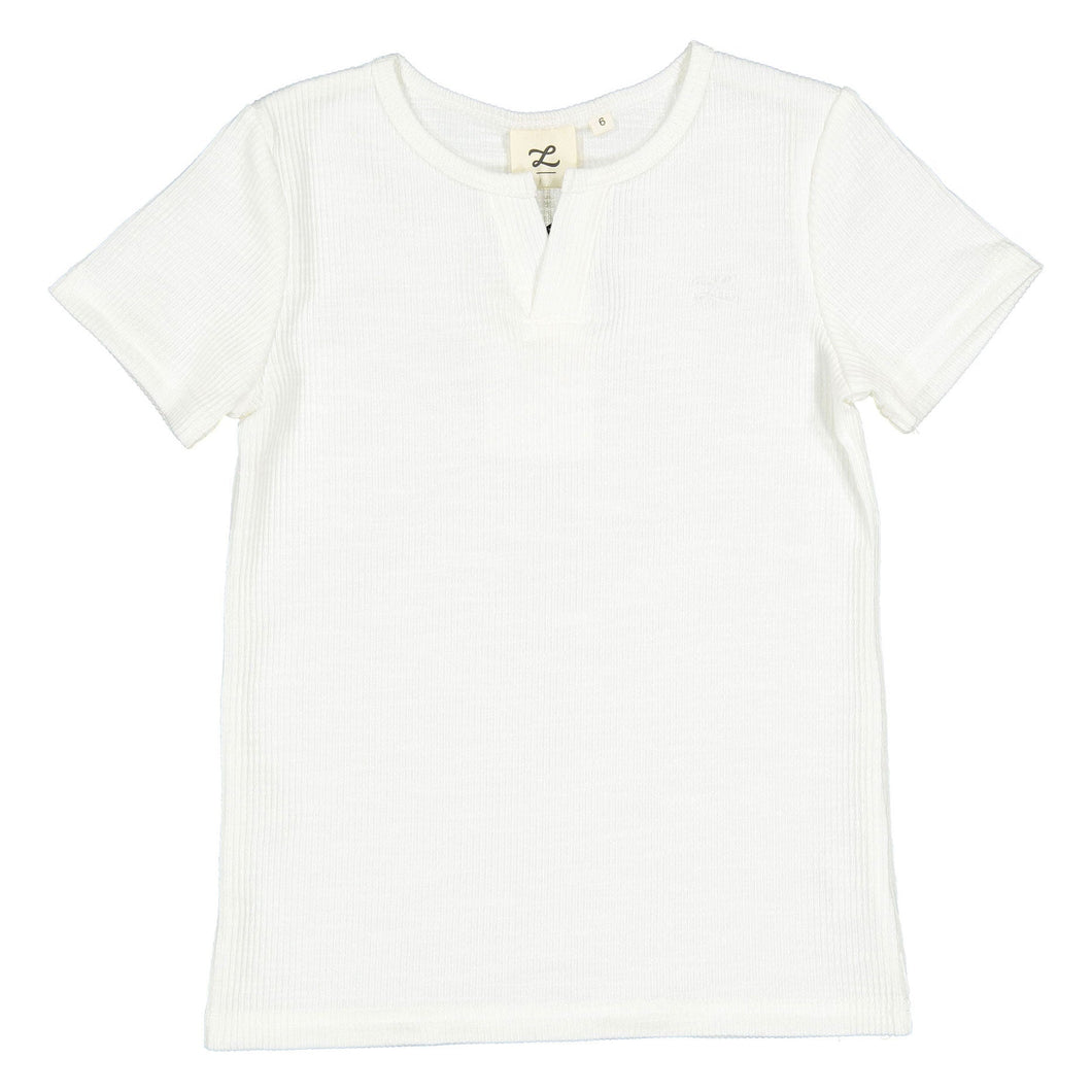 L by Ladida Off White Split Neck Top