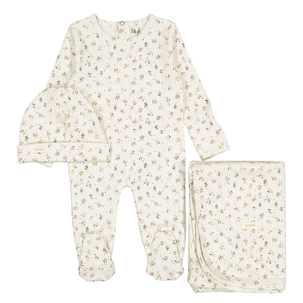 Ladida Layette Mauve Cherry Footie+ Hat+ Blanket