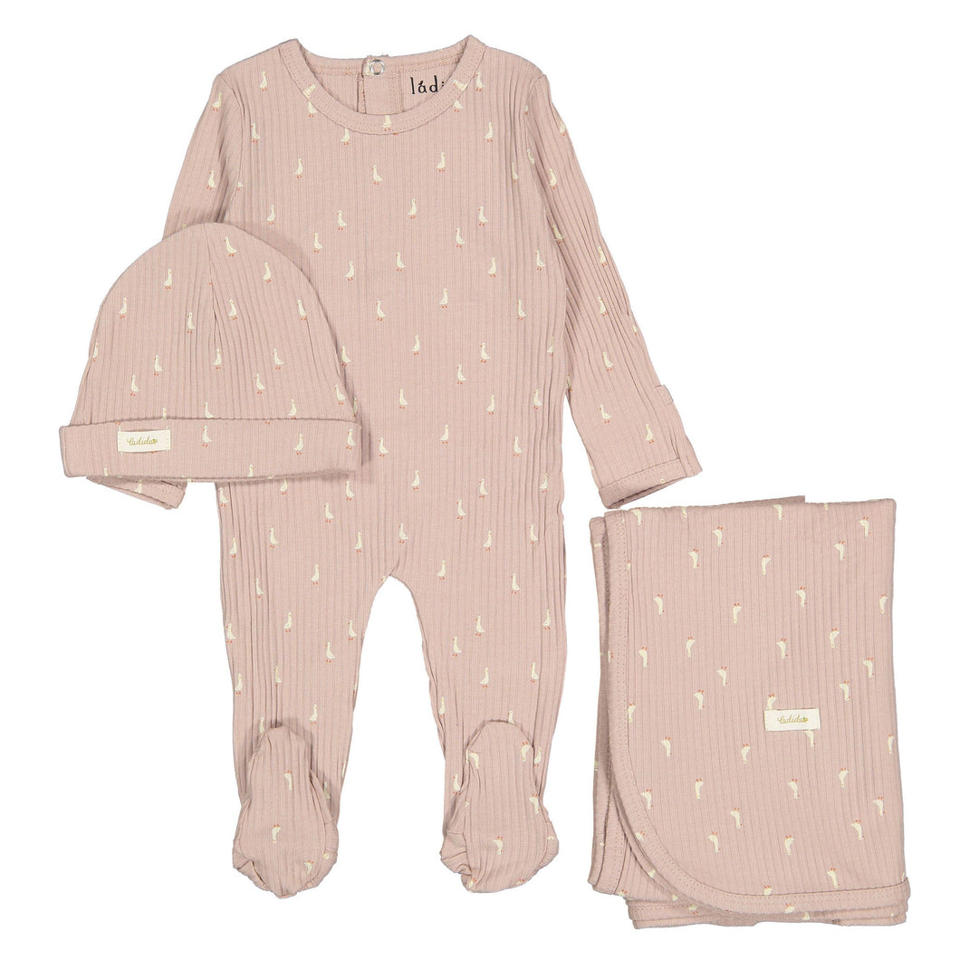 Ladida Layette Pink Goose Footie+ Hat+ Blanket