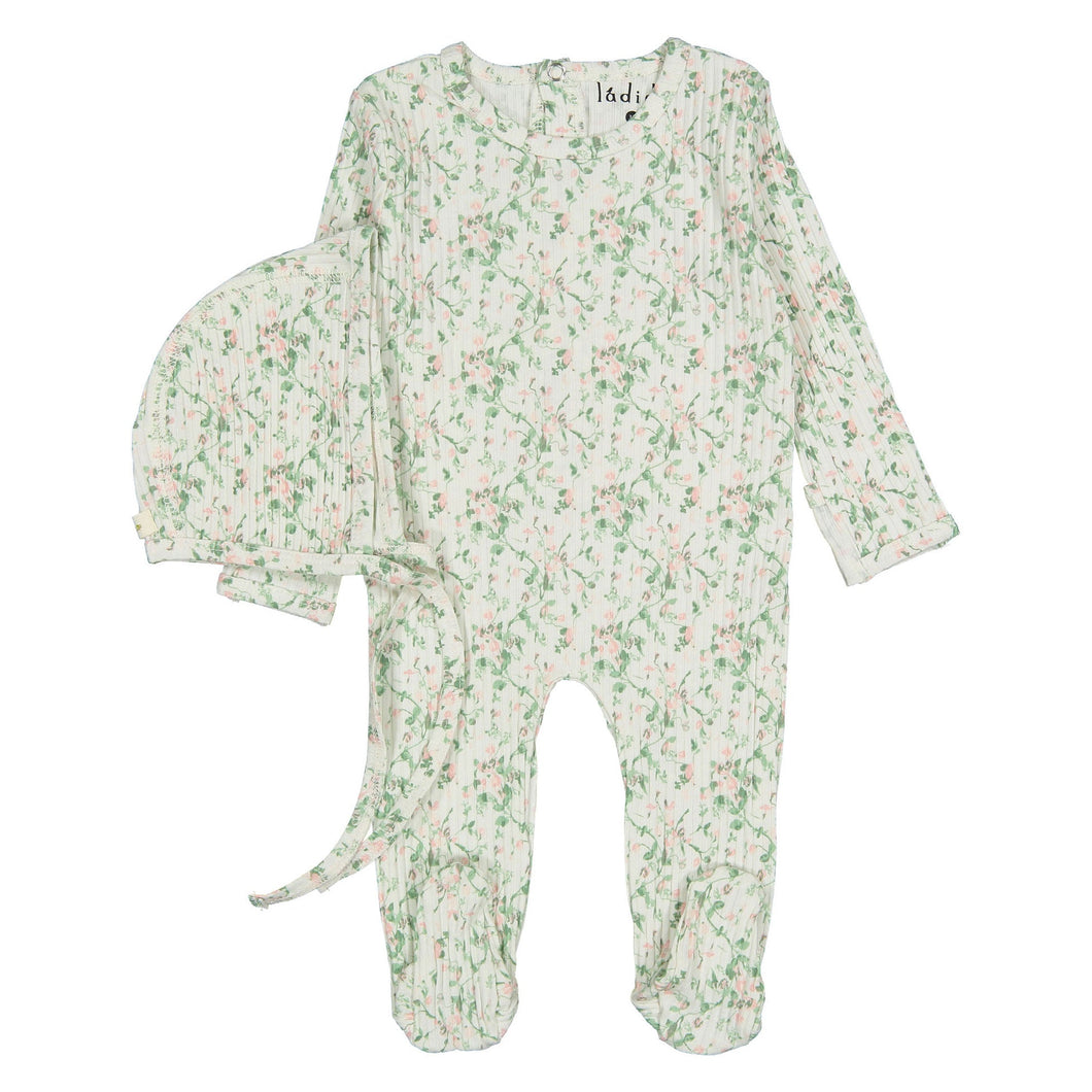 Ladida Layette Blush Bellflower Footie+ Bonnet