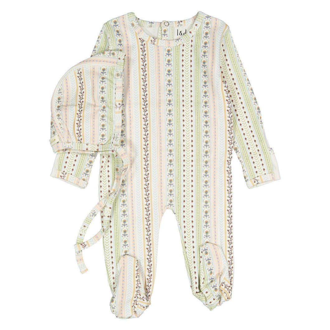 Ladida Layette Demask Stripe Footie+ Bonnet