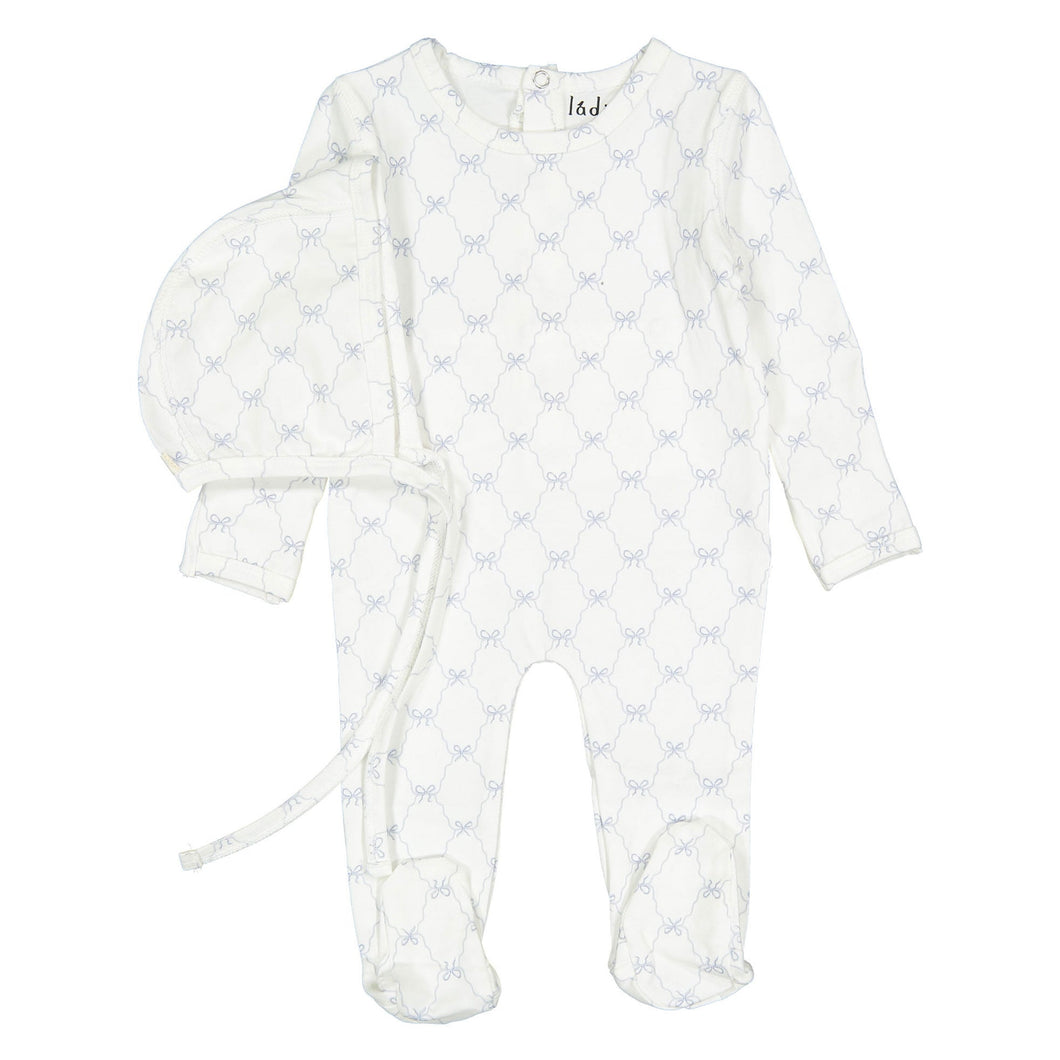 Ladida Layette Blue Bow Footie+ Bonnet