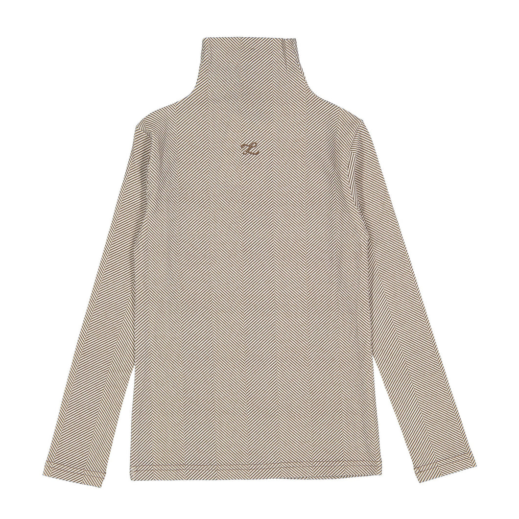 L by Ladida Brown Herringbone Printed Turtleneck