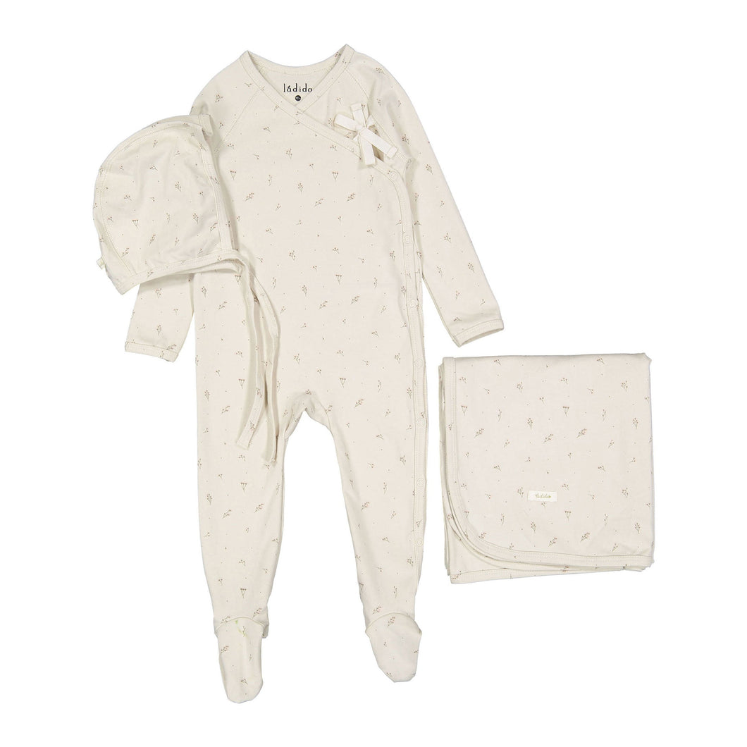 Ladida Layette Blush Tiny Bud Romper + Bonnet + Blanket