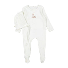 Load image into Gallery viewer, Ladida Layette Ivory/ Pink L Ribbed Romper + Bonnet
