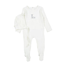 Load image into Gallery viewer, Ladida Layette Ivory/ Blue L Ribbed Romper + Bonnet
