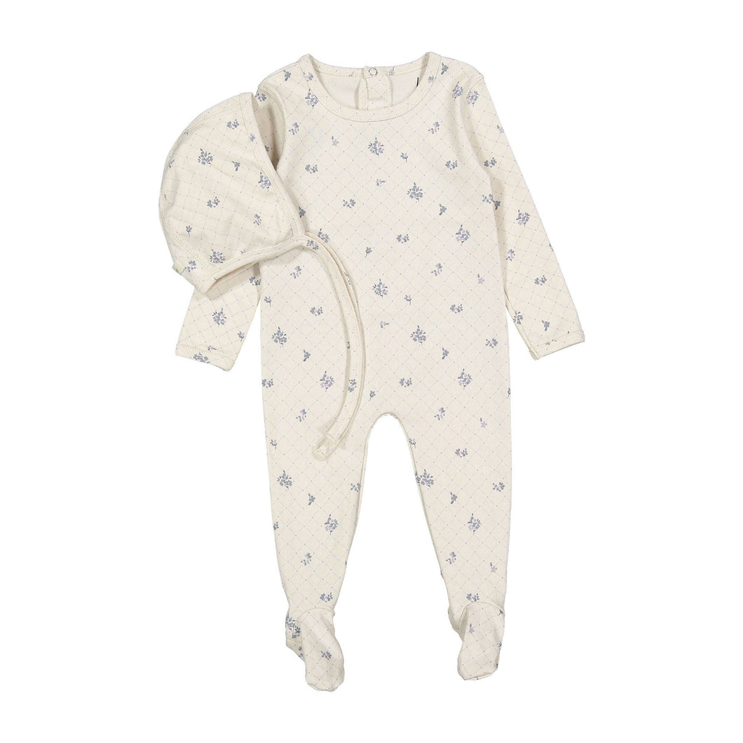 Ladida Layette Slate Grid Romper + Bonnet