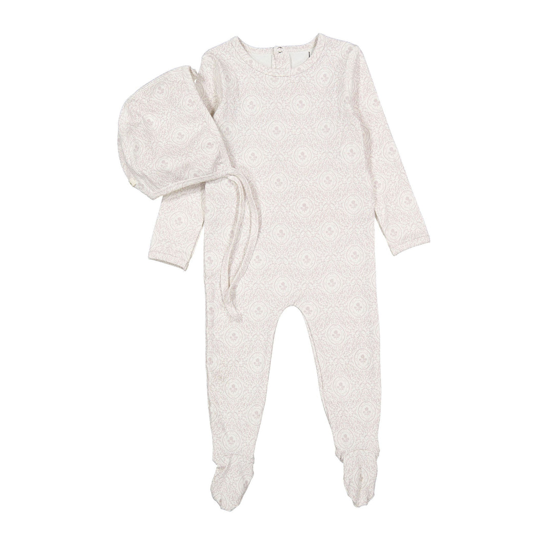 Ladida Layette Rose Demask Romper + Bonnet