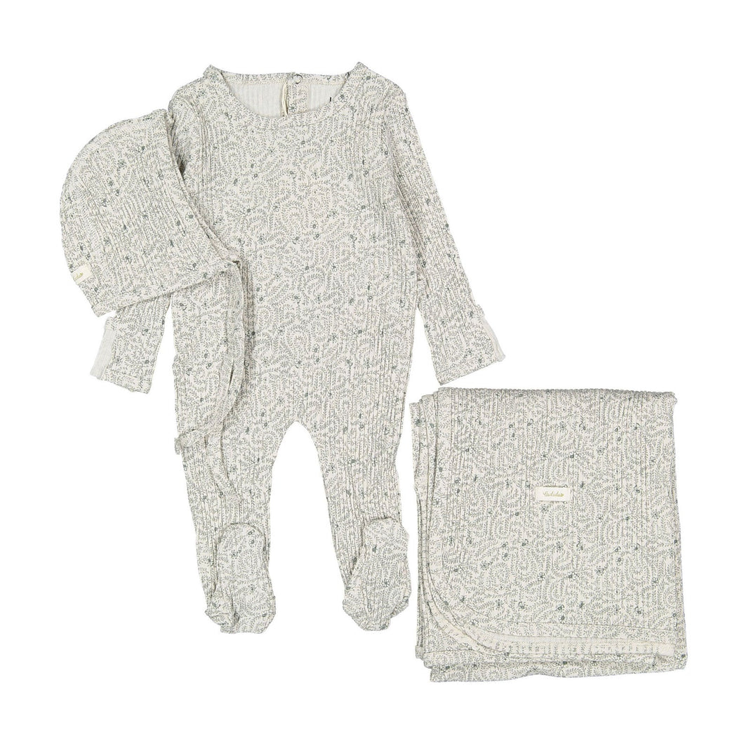 Ladida Layette Teal Liana Romper + Bonnet + Blanket