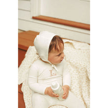 Load image into Gallery viewer, Ladida Layette Ivory/ Pink L Ribbed Romper + Bonnet
