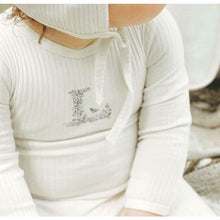 Load image into Gallery viewer, Ladida Layette Ivory/ Blue L Ribbed Romper + Bonnet
