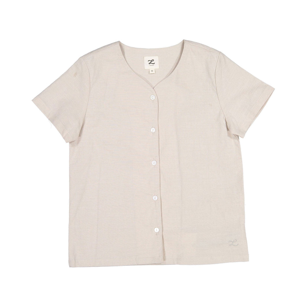 L by Ladida Cream Linen V Neck Boy Shirt