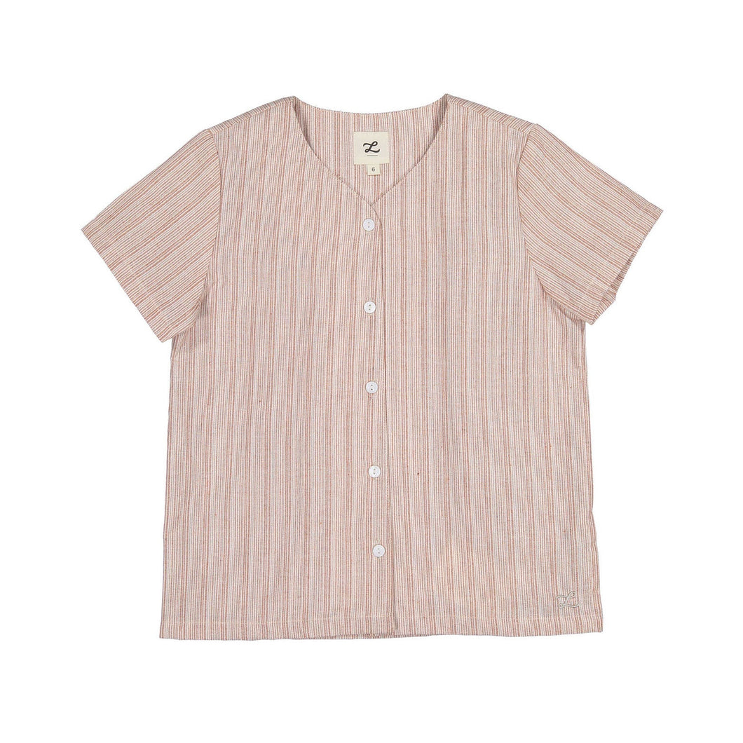 L by Ladida Rust Stripe Linen V Neck Boy Shirt