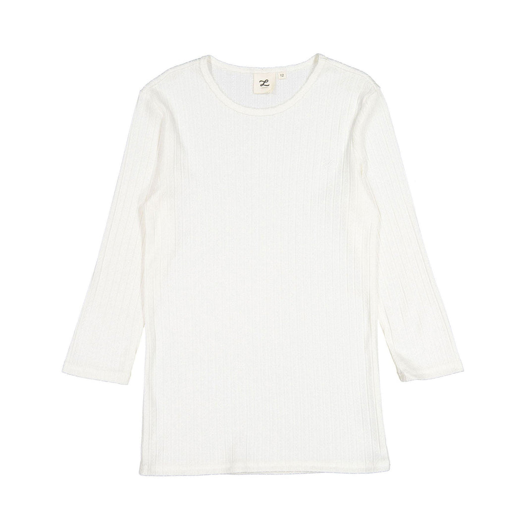 L by Ladida White Pointelle 3/4 Sleeve Tee