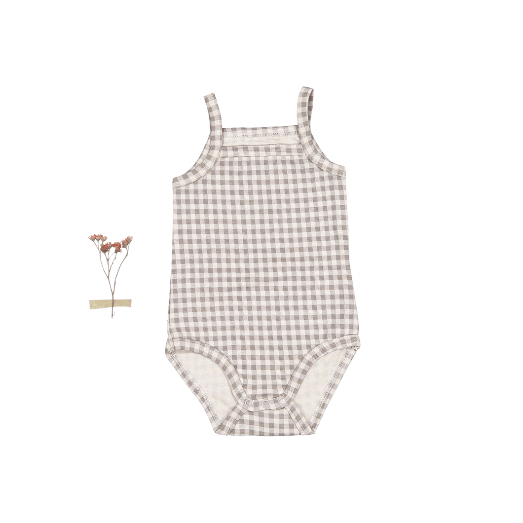 The Printed Tank Onesie - Taupe Gingham